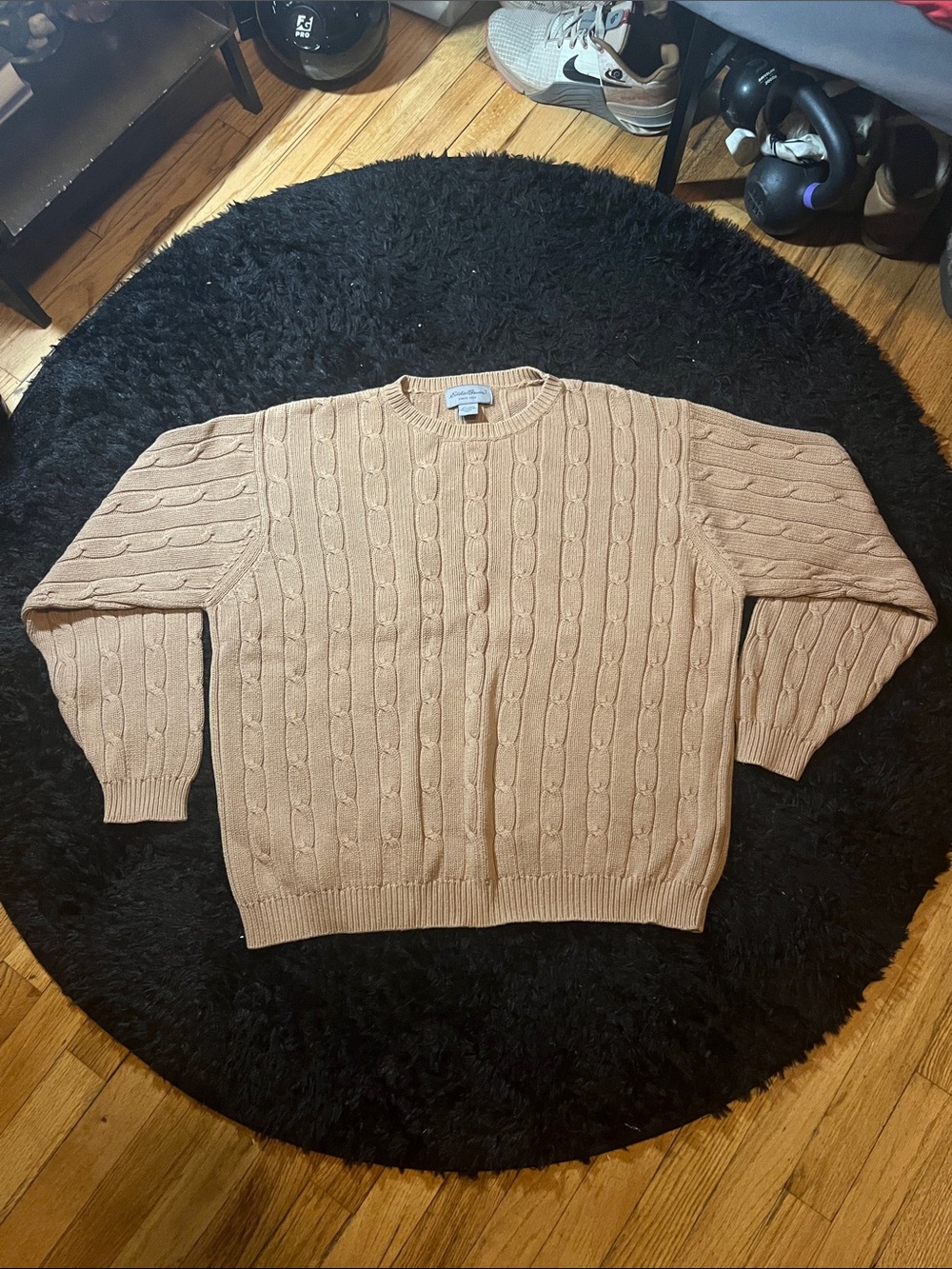 Eddie Bauer Men's Cable Crewneck Sweater in Beige-Tan